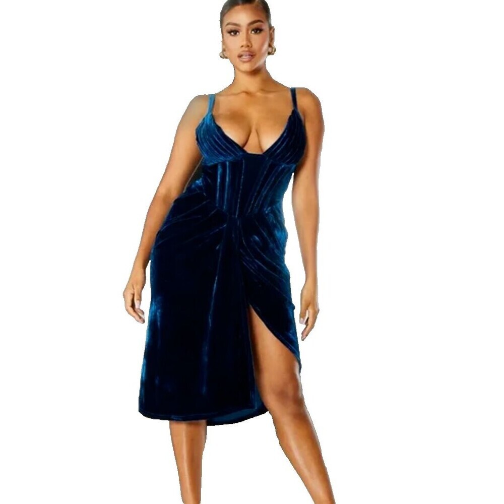 Elegant Blue Velvet Dress
